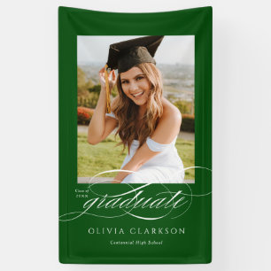 Groen Elegant Script Afstuderen Photo Party Spandoek