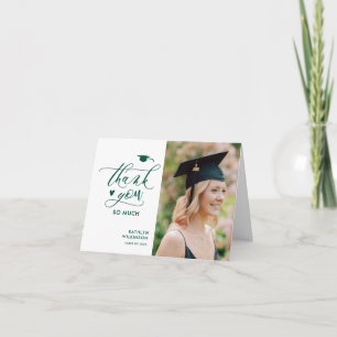 Groen Elegant Script Photo Minimalist Afstuderen Bedankkaart