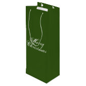 Groen elegant script voor prettig kerstbos eenvoud wijn cadeautas (Achterkant Gekanteld)