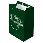 Groen Elegant Trendy Retro Script Vrolijk Kerstfee Medium Cadeauzakje (Voorkant Gekanteld)