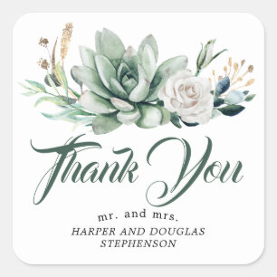 Groen Elegant Tuin Bruiloft Dank u Vierkante Sticker