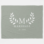 Groen Elegante Moderne Bloemen Monogram Familienaa Fleece Deken (Voorkant (Horizontaal))