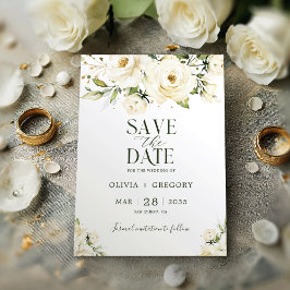 Groen Elegante Witte roos bruiloft Save The Date
