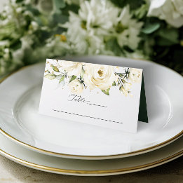 Groen Elegante Witte roos Wedding Place Card