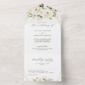 Groen Elegante Witte Rozek Bloemenbruiloft All In One Uitnodiging (Binnen)