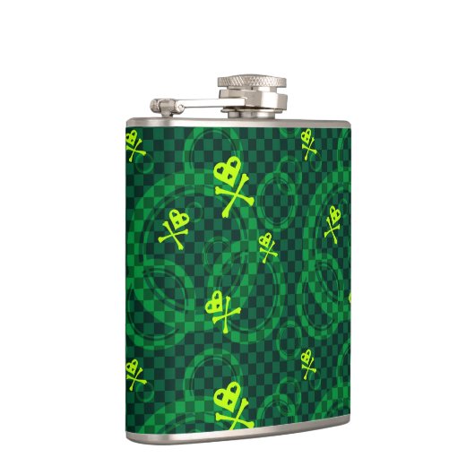 Groen Emo-patroon met cirkels Heupfles (Rechts)