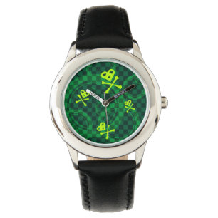 Groen Emo-patroon met cirkels Horloge