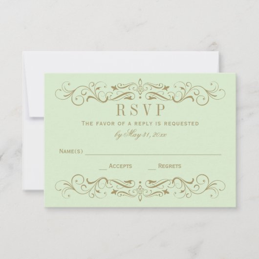 groen en Antiek goudhuwelijk RSVP Kaartje (Voorkant)