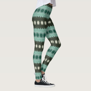 Groen en Aquamarijn Mandala Medaillon Gestreept Leggings