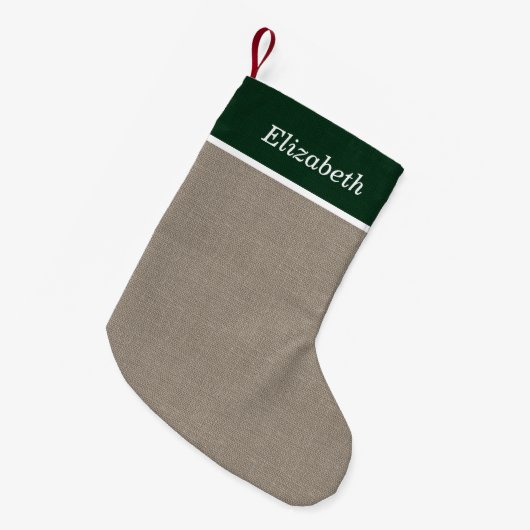 Groen en Beige Rustieke Vakantie Monogram Kleine Kerstsok (Voorkant (Hangend))