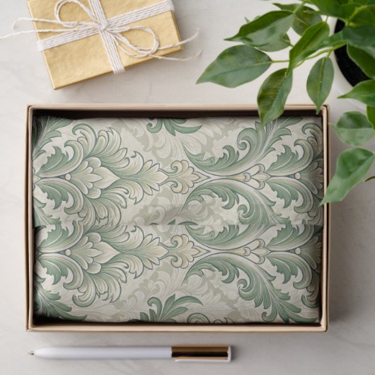 Groen en beige vintage botanische bloemenpatroon tissuepapier (Geschenk)