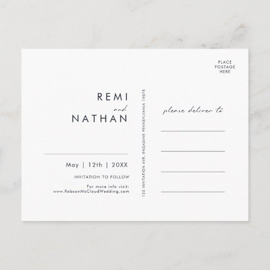 Groen en bladgoud Schrift Zwart Save The Date Uitnodiging Briefkaart (Achterkant)