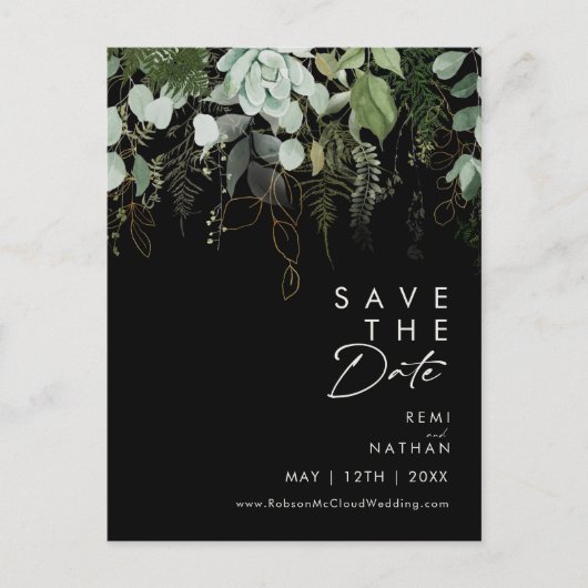 Groen en bladgoud Schrift Zwart Save The Date Uitnodiging Briefkaart (Voorkant)