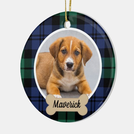 Groen en Blauw Aangepaste Dog foto Keramisch Ornament (Links)