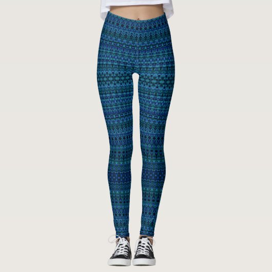 Groen en blauw Abstract Damask Leggings (Voorkant)