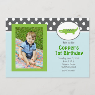 Groen en blauw Alligator Birthday Uitnodiging