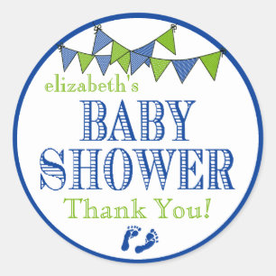 Groen en Blauw Baby shower Dank u Ronde Sticker