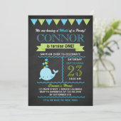 Groen en Blauw Baby Walvis Verjaardagsfeest Uitnod Kaart (Staand voorkant)