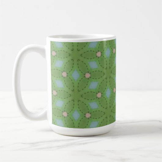 Groen en Blauw Bladpatroon Mok (Links)
