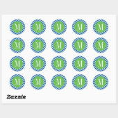Groen en blauw Chevron Aangepast monogram Ronde Sticker (Vel)