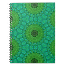 Groen en blauw cirkelpatroon spiraal notebook