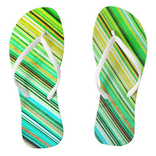 Groen en blauw diagonaal gestreept teenslippers