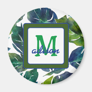 Groen en Blauw Foliage Philodendron Monogrammed Magneet
