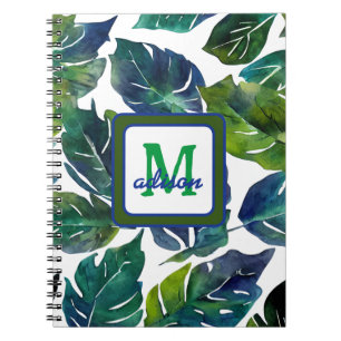 Groen en Blauw Foliage Philodendron Monogrammed Notitieboek