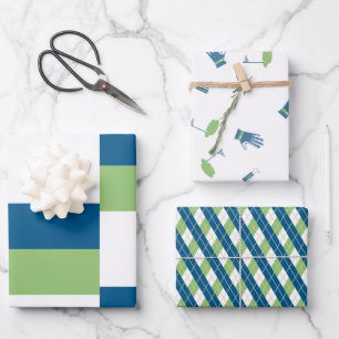 Groen en Blauw Golf Thema Inpakpapier Vel