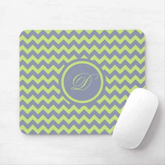 Groen en blauw-grijs retro chevron patroon muismat (Met muis)