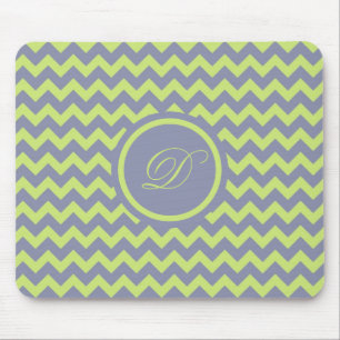 Groen en blauw-grijs retro chevron patroon muismat