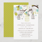 Groen en blauw hangende vogelkooien bruiloft kaart (Voorkant / Achterkant)