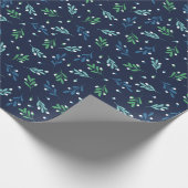Groen en blauw lederen feestpatroon cadeaupapier (Hoek)