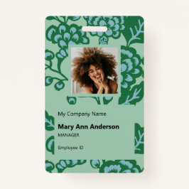 Groen en Blauw Levendig en Vet Bloempatroon Badge