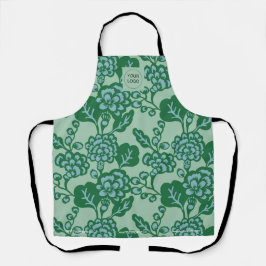 Groen en Blauw Levendig en Vet Bloempatroon Schort