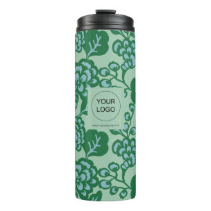Groen en Blauw Levendig en Vet Bloempatroon Thermosbeker