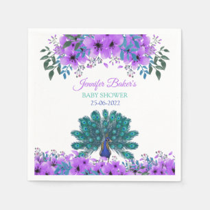 Groen en Blauw Peacock Paarse Waterverf bloemen Servet
