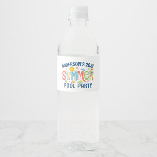 Groen en blauw speels zomerse poolparty waterfles etiket