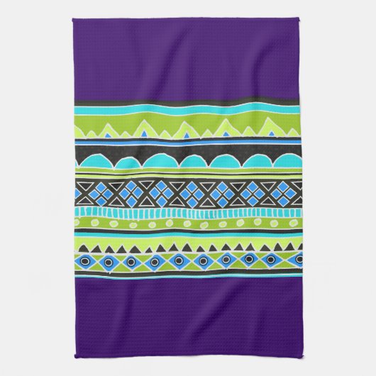 Groen en blauw stammenpatroon theedoek (Verticaal)