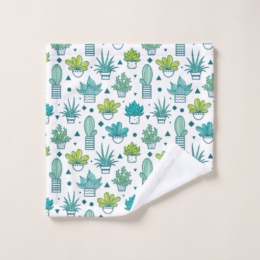 Groen en blauw Waterverf Succulent Patroon Bad Handdoek (Wasdoekje)