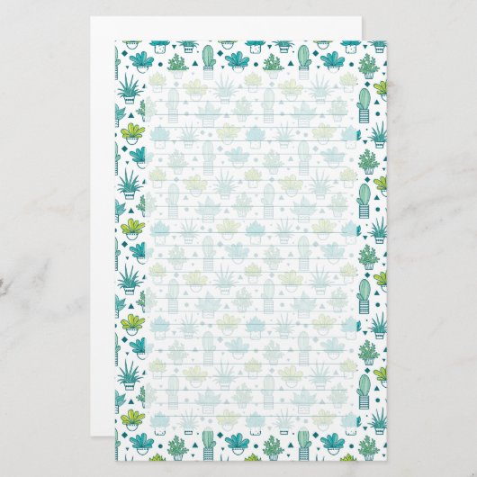 Groen en blauw Waterverf Succulent Patroon Briefpapier (Voorkant / Achterkant)