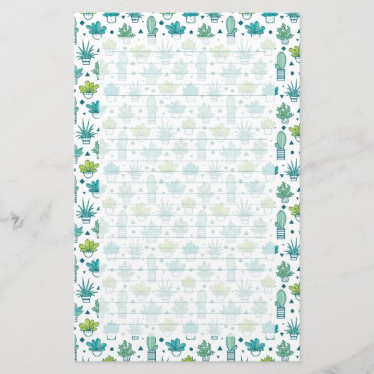 Groen en blauw Waterverf Succulent Patroon Briefpapier (Voorkant)