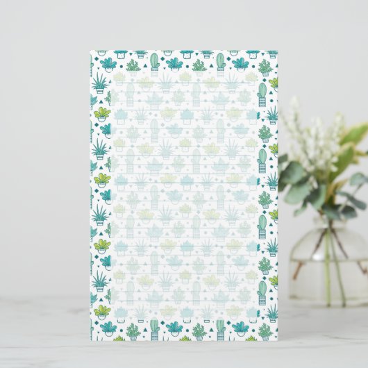 Groen en blauw Waterverf Succulent Patroon Briefpapier (Staand voorkant)