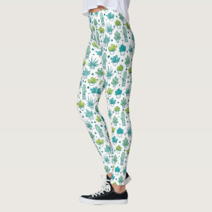 Groen en blauw Waterverf Succulent Patroon Leggings