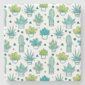 Groen en blauw Waterverf Succulent Patroon Stenen Onderzetter (Voorkant)