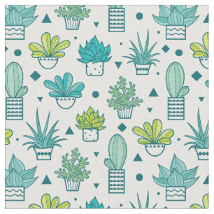 Groen en blauw Waterverf Succulent Patroon Stof