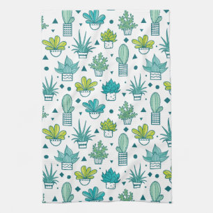 Groen en blauw Waterverf Succulent Patroon Theedoek