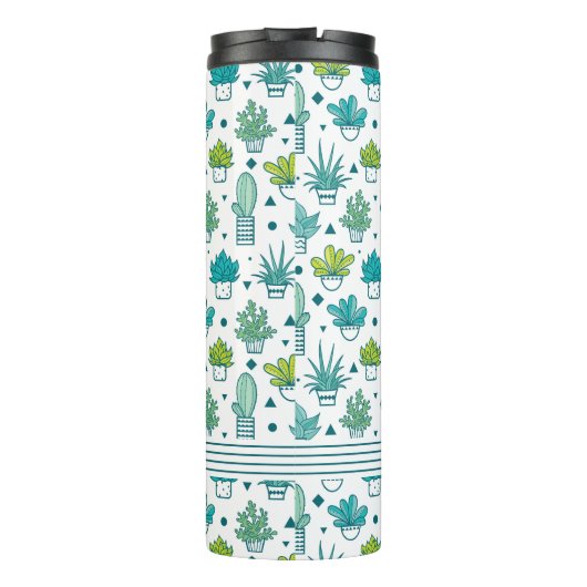 Groen en blauw Waterverf Succulent Patroon Thermosbeker (Achterkant)