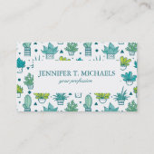 Groen en blauw Waterverf Succulent Patroon Visitekaartje (Voorkant)