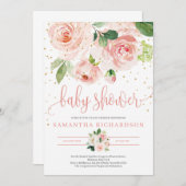 Groen en BLush Roze Bloemen baby shower Invite Kaart (Voorkant / Achterkant)
